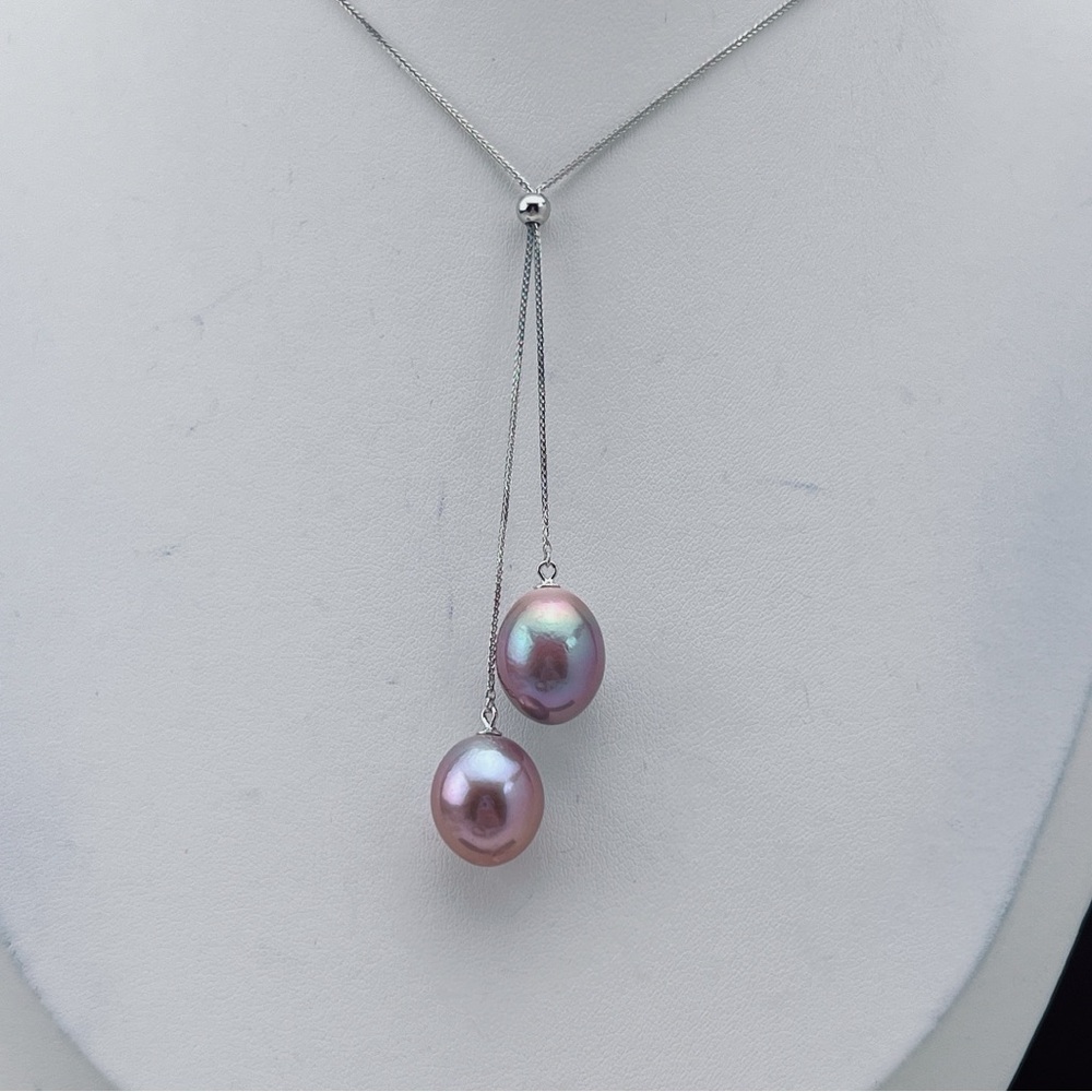 N196 S925 High Quality Freshwater Edison Baroque Pearl Adjustable Necklace - Picture 4 of 9
